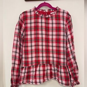 Cat & Jack: Girls Red / Green / Gold Plaid Long Sleeve Blouse, Size L (10/12)